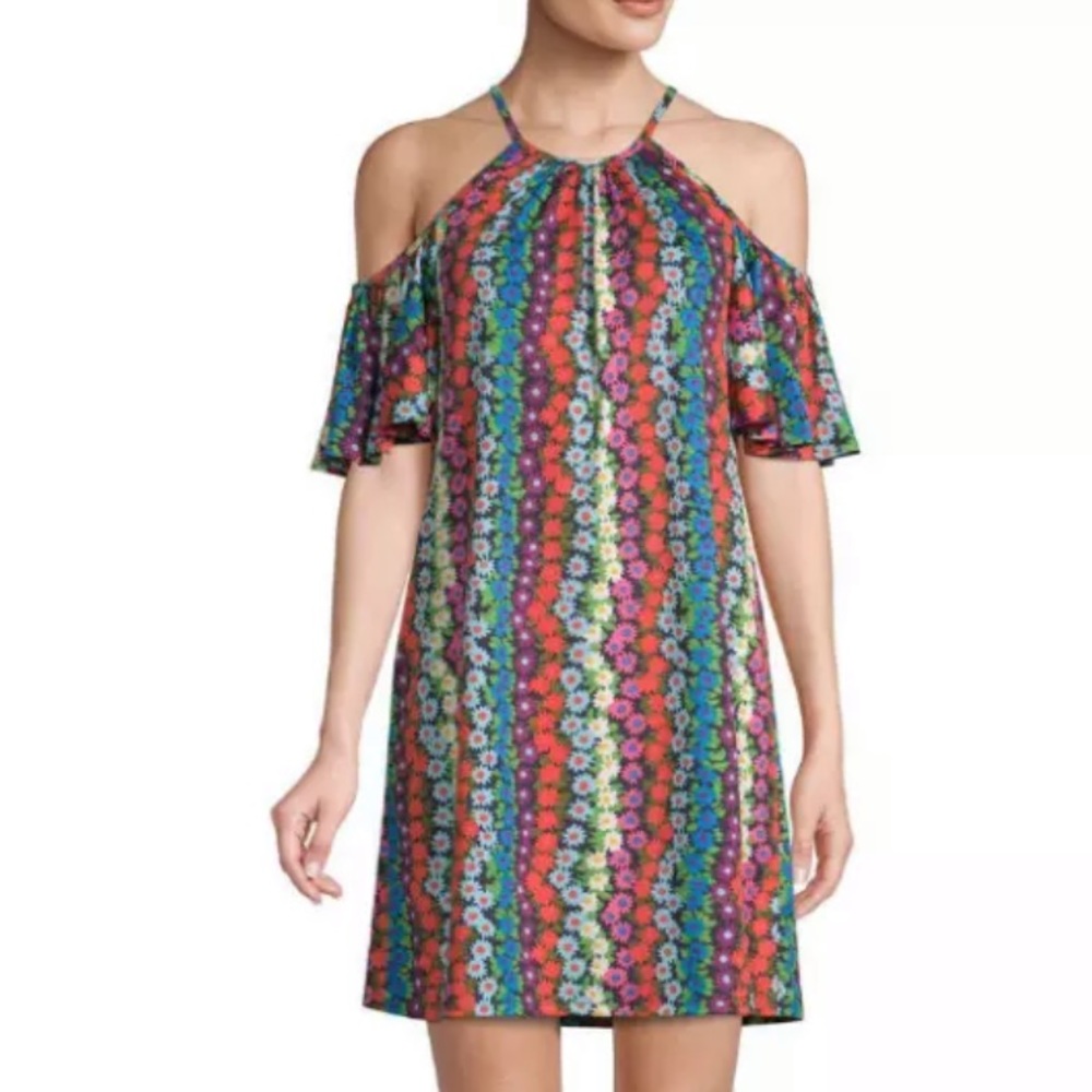 Trina Turk Viola Floral Cold Shoulder Shift Dress